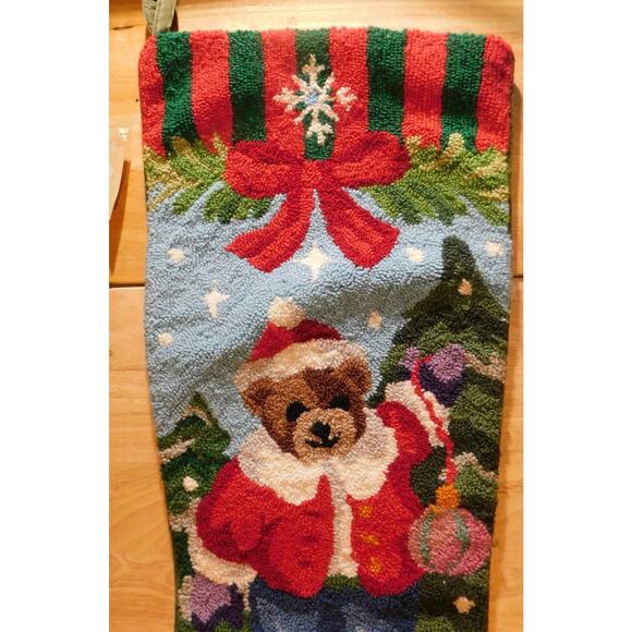 Christmas Bear Stocking Handmade Wool Needlepoint by Jabara Group Vintage - Picture 3 of 9